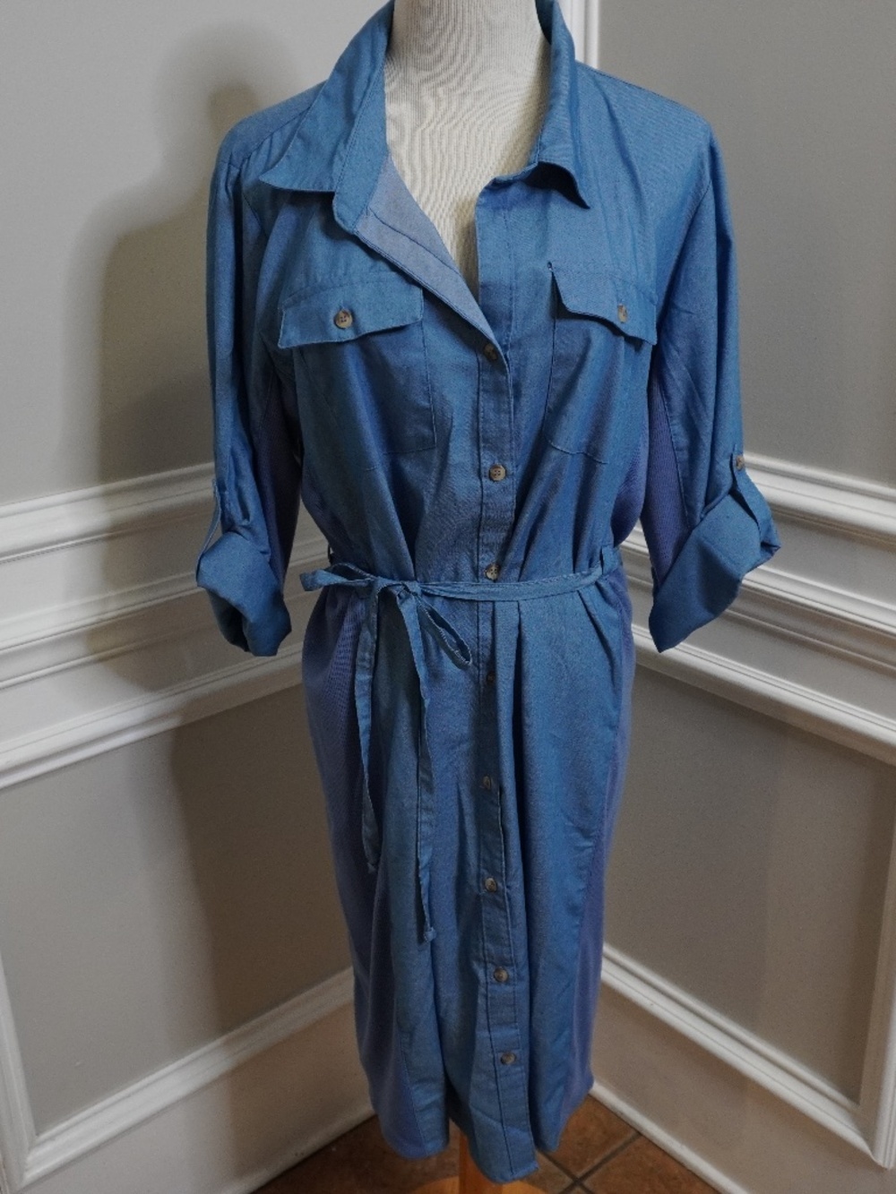 NY Collection Women's Petite 3/4 Roll Tab Sleeve Denim Dress, Size 1X